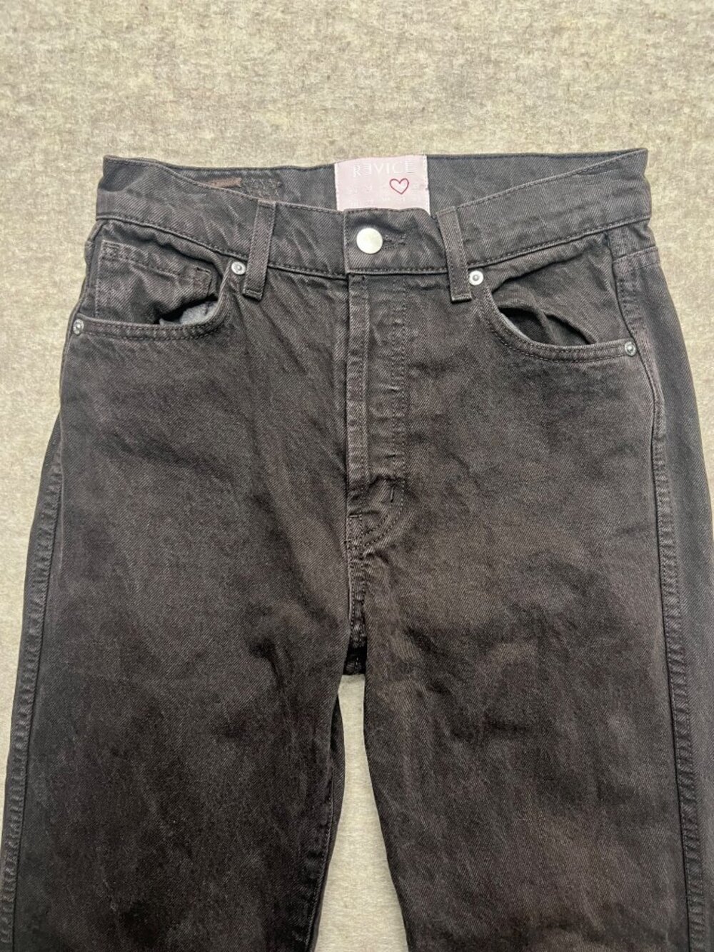 Revice Denim Black High-Waisted Straight-Leg Jeans Button Fly Classic 25 USA - Picture 2 of 10